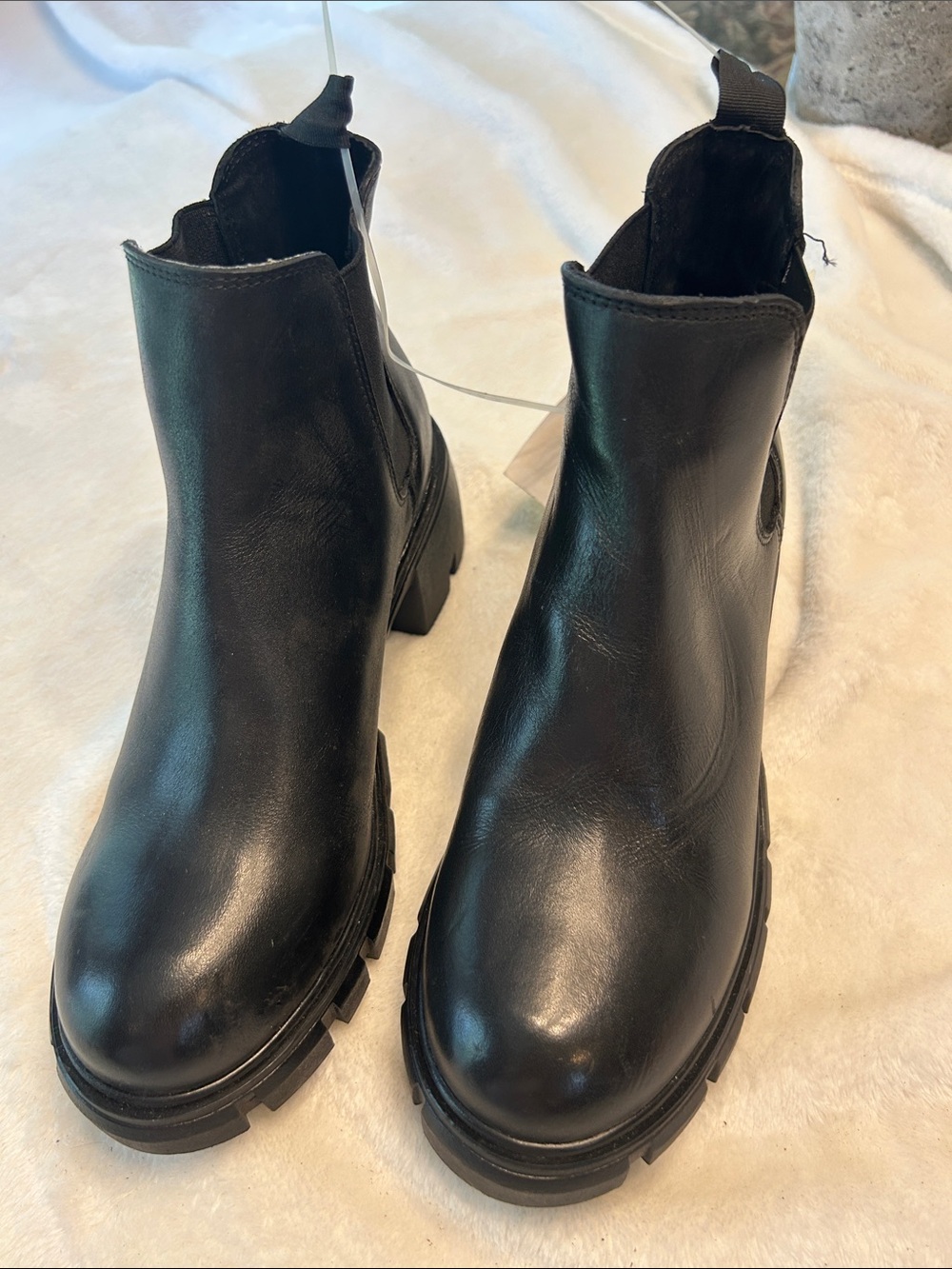 Steve Madden Black Chunky Chelsea Lug Booties